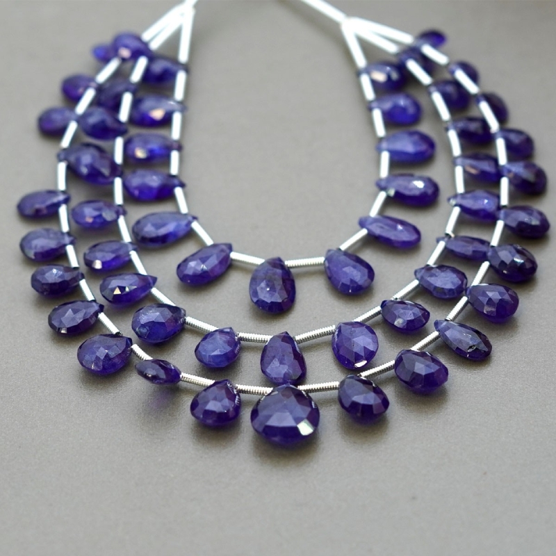 Blue Sapphire 7.5-14mm Briolette Pear Shape AA+ Grade Multi Strand Beads Layout - Total 3 Strands of 5-8 Inch