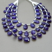 Blue Sapphire 7.5-14mm Briolette Pear Shape AA+ Grade Multi Strand Beads Layout - Total 3 Strands of 5-8 Inch