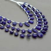 Blue Sapphire 7.5-14mm Briolette Pear Shape AA+ Grade Multi Strand Beads Layout - Total 3 Strands of 5-8 Inch