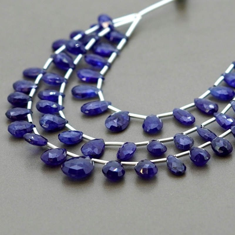 Blue Sapphire 7.5-14mm Briolette Pear Shape AA+ Grade Multi Strand Beads Layout - Total 3 Strands of 5-8 Inch