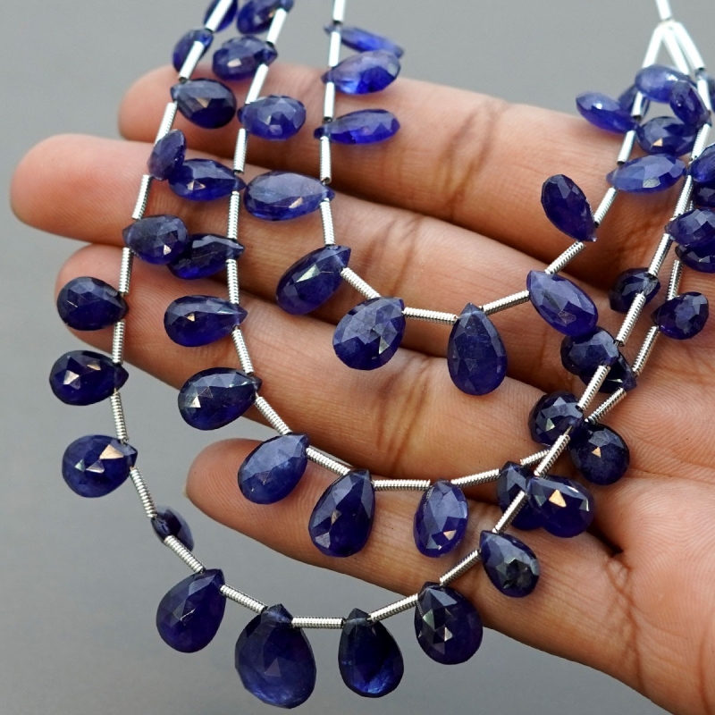 Blue Sapphire 7.5-14mm Briolette Pear Shape AA+ Grade Multi Strand Beads Layout - Total 3 Strands of 5-8 Inch