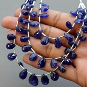 Blue Sapphire 7.5-14mm Briolette Pear Shape AA+ Grade Multi Strand Beads Layout - Total 3 Strands of 5-8 Inch