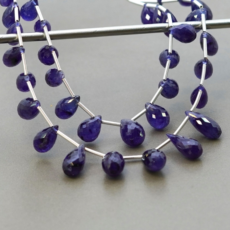 Blue Sapphire 8-15mm Briolette Drop Shape AA+ Grade Multi Strand Beads Layout - Total 2 Strands of 6-8 Inch