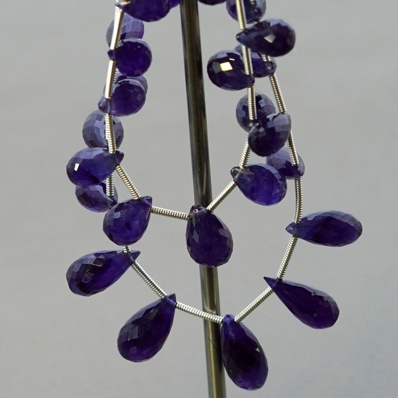 Blue Sapphire 8-15mm Briolette Drop Shape AA+ Grade Multi Strand Beads Layout - Total 2 Strands of 6-8 Inch