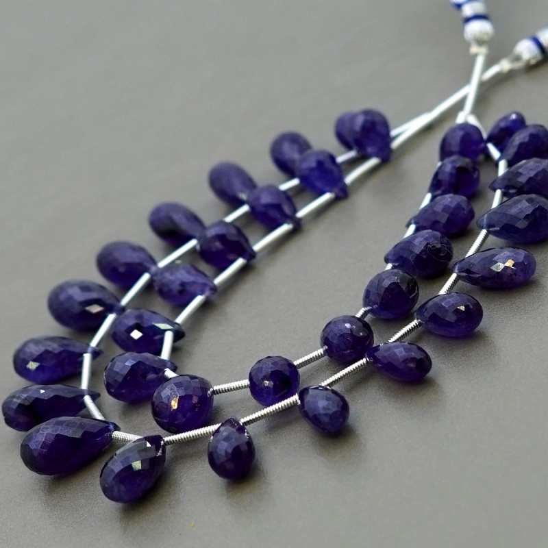 Blue Sapphire 8-15mm Briolette Drop Shape AA+ Grade Multi Strand Beads Layout - Total 2 Strands of 6-8 Inch