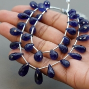 Blue Sapphire 8-15mm Briolette Drop Shape AA+ Grade Multi Strand Beads Layout - Total 2 Strands of 6-8 Inch