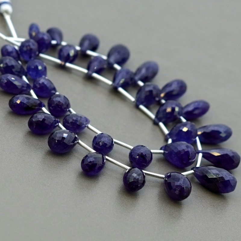 Blue Sapphire 8-15mm Briolette Drop Shape AA+ Grade Multi Strand Beads Layout - Total 2 Strands of 6-8 Inch