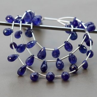 Blue Sapphire 8-14mm Briolette Drop Shape AA+ Grade Multi Strand Beads Layout - Total 3 Strands of 5-8 Inch