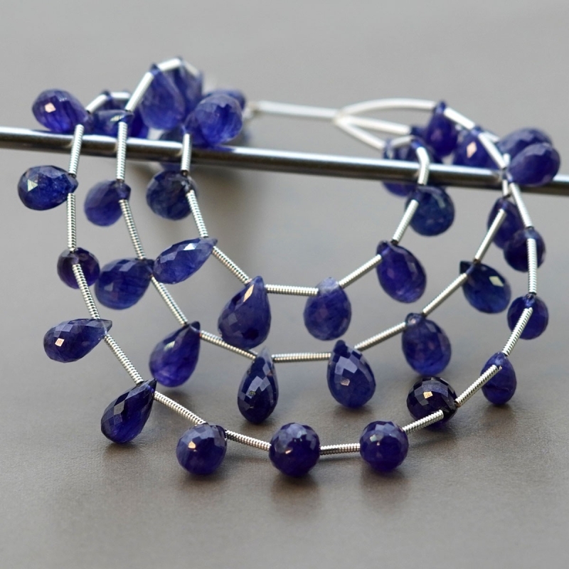 Blue Sapphire 8-14mm Briolette Drop Shape AA+ Grade Multi Strand Beads Layout - Total 3 Strands of 5-8 Inch