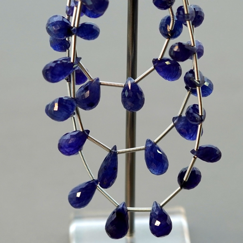 Blue Sapphire 8-14mm Briolette Drop Shape AA+ Grade Multi Strand Beads Layout - Total 3 Strands of 5-8 Inch