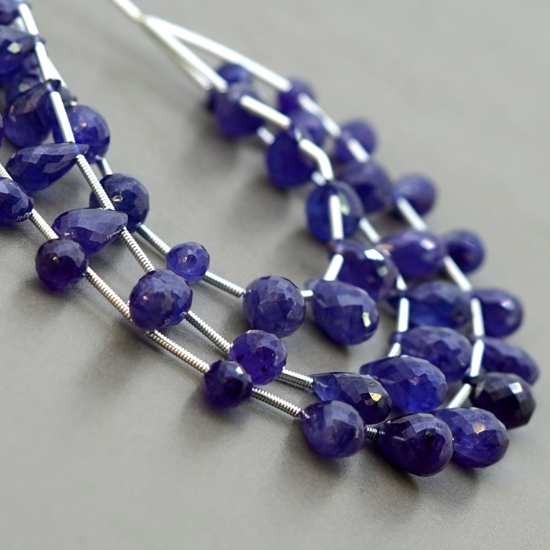 Blue Sapphire 8-14mm Briolette Drop Shape AA+ Grade Multi Strand Beads Layout - Total 3 Strands of 5-8 Inch