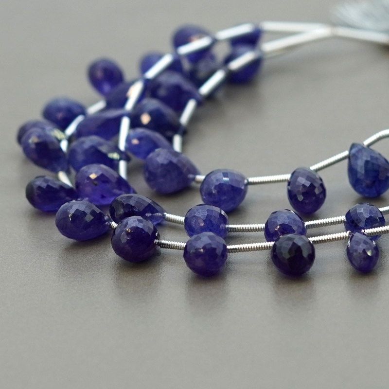 Blue Sapphire 8-14mm Briolette Drop Shape AA+ Grade Multi Strand Beads Layout - Total 3 Strands of 5-8 Inch