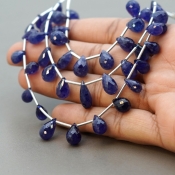 Blue Sapphire 8-14mm Briolette Drop Shape AA+ Grade Multi Strand Beads Layout - Total 3 Strands of 5-8 Inch