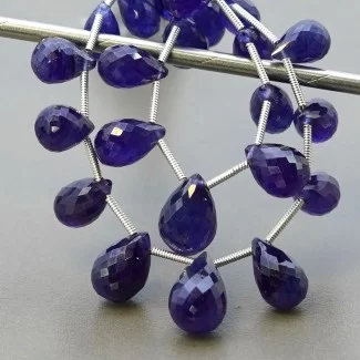 Blue Sapphire Briolette Drop Shape Gemstone Beads Layout - 7.5-15mm - 5-6 Inch - 2 Strand
