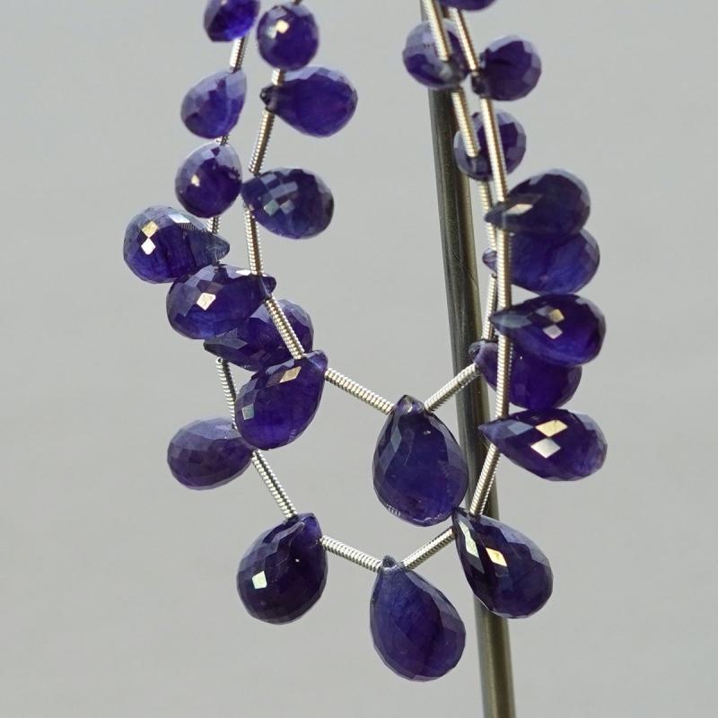 Blue Sapphire 7.5-15mm Briolette Drop Shape AA+ Grade Multi Strand Beads Layout - Total 2 Strands of 5-6 Inch