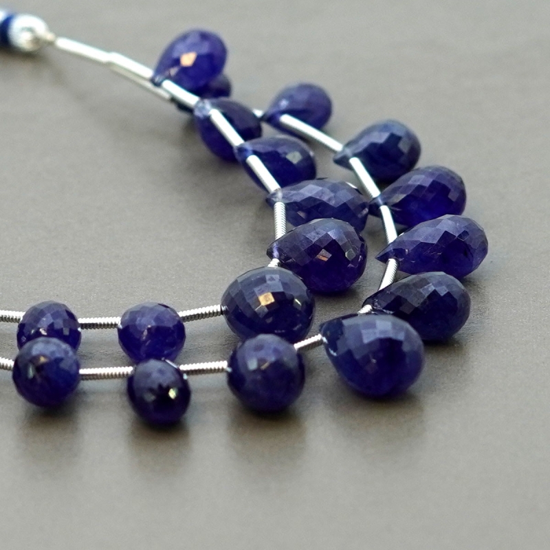 Blue Sapphire 7.5-15mm Briolette Drop Shape AA+ Grade Multi Strand Beads Layout - Total 2 Strands of 5-6 Inch
