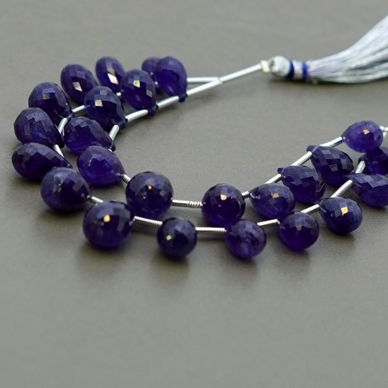 Blue Sapphire 7.5-15mm Briolette Drop Shape AA+ Grade Multi Strand Beads Layout - Total 2 Strands of 5-6 Inch