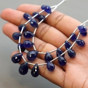 Blue Sapphire 7.5-15mm Briolette Drop Shape AA+ Grade Multi Strand Beads Layout - Total 2 Strands of 5-6 Inch