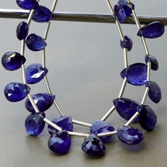 Blue Sapphire 7.5-13mm Briolette Pear Shape AA+ Grade Multi Strand Beads Layout - Total 2 Strands of 5-6 Inch