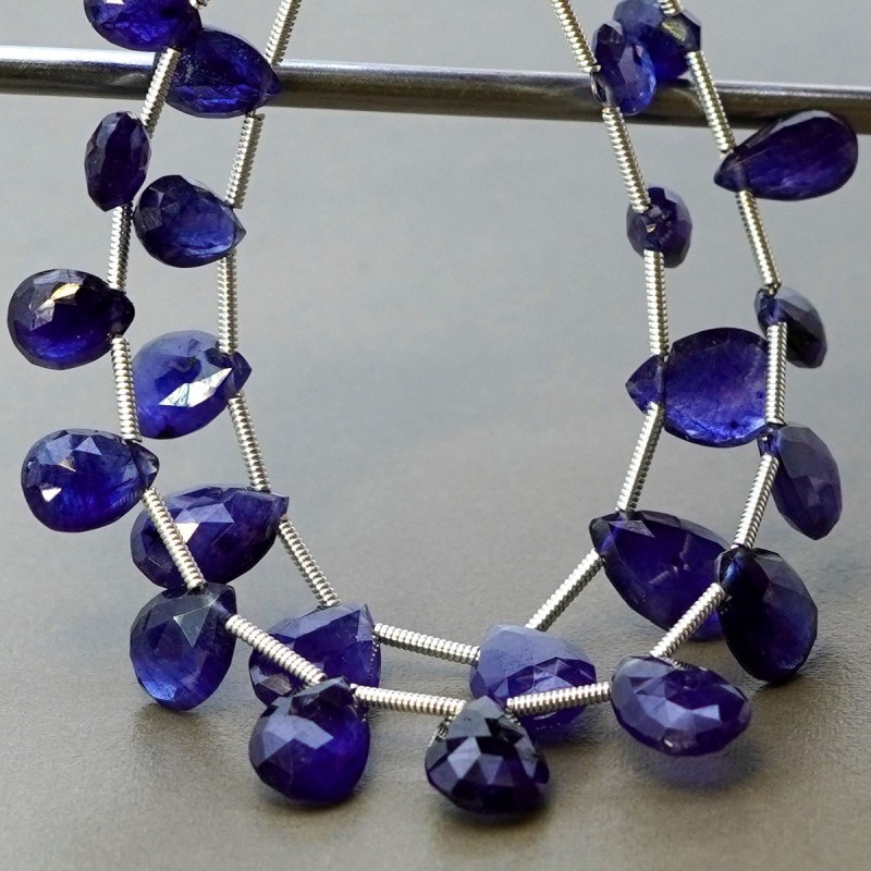 Blue Sapphire Briolette Pear Shape Gemstone Beads Layout - 7.5-13mm - 5-6 Inch - 2 Strand