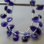 Blue Sapphire 7.5-13mm Briolette Pear Shape AA+ Grade Multi Strand Beads Layout - Total 2 Strands of 5-6 Inch