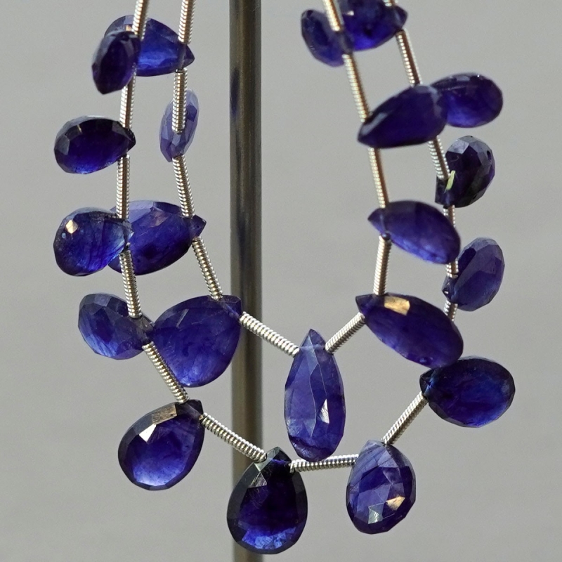 Blue Sapphire 7.5-13mm Briolette Pear Shape AA+ Grade Multi Strand Beads Layout - Total 2 Strands of 5-6 Inch