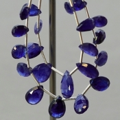 Blue Sapphire 7.5-13mm Briolette Pear Shape AA+ Grade Multi Strand Beads Layout - Total 2 Strands of 5-6 Inch