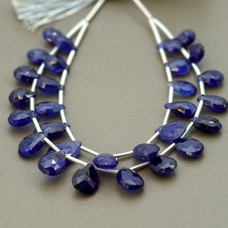 Blue Sapphire 7.5-13mm Briolette Pear Shape AA+ Grade Multi Strand Beads Layout - Total 2 Strands of 5-6 Inch