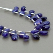 Blue Sapphire 7.5-13mm Briolette Pear Shape AA+ Grade Multi Strand Beads Layout - Total 2 Strands of 5-6 Inch