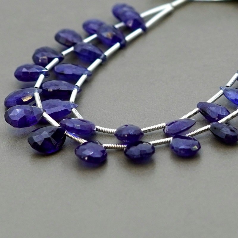 Blue Sapphire 7.5-13mm Briolette Pear Shape AA+ Grade Multi Strand Beads Layout - Total 2 Strands of 5-6 Inch