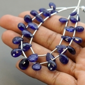 Blue Sapphire 7.5-13mm Briolette Pear Shape AA+ Grade Multi Strand Beads Layout - Total 2 Strands of 5-6 Inch