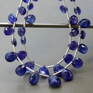 Blue Sapphire 7.5-12.5mm Briolette Pear Shape AA+ Grade Multi Strand Beads Layout - Total 2 Strands of 6-7 Inch.