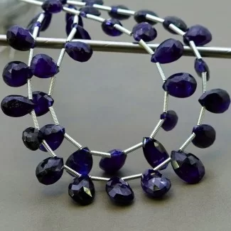 Blue Sapphire Briolette Pear Shape Gemstone Beads Layout - 7.5-12.5mm - 6-7 Inch - 2 Strand