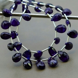 Blue Sapphire 7.5-12.5mm Briolette Pear Shape AA+ Grade Multi Strand Beads Layout - Total 2 Strands of 6-7 Inch.