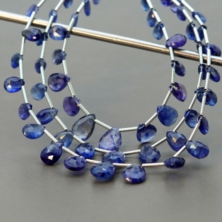 Blue Sapphire 6-11.5mm Briolette Pear Shape AA+ Grade Multi Strand Beads Layout - Total 3 Strands of 6-8 Inch