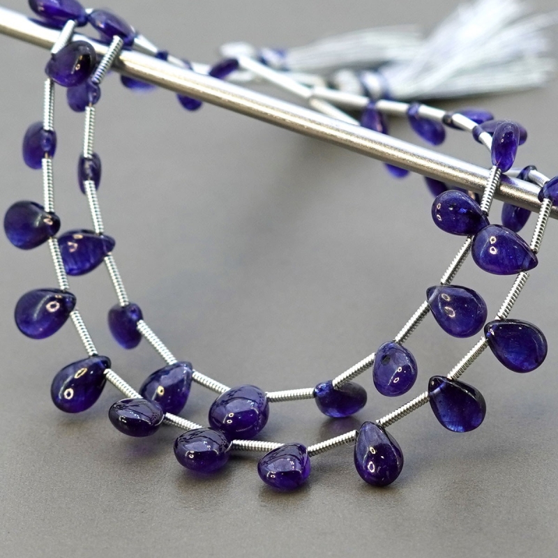 Blue Sapphire 5-9mm Smooth Pear Shape AA+ Grade Multi Strand Beads Layout - Total 2 Strands of 7-8 Inch