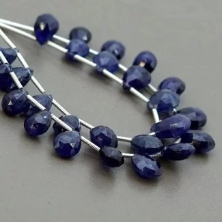 Blue Sapphire Briolette Pear Shape Gemstone Beads Layout - 7.5-12mm - 5-6 Inch - 2 Strand