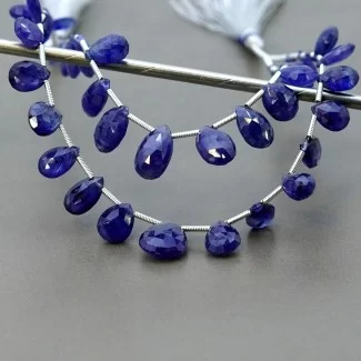 Blue Sapphire Briolette Pear Shape Gemstone Beads Layout - 6.5-13.5mm - 6-8 Inch - 2 Strand