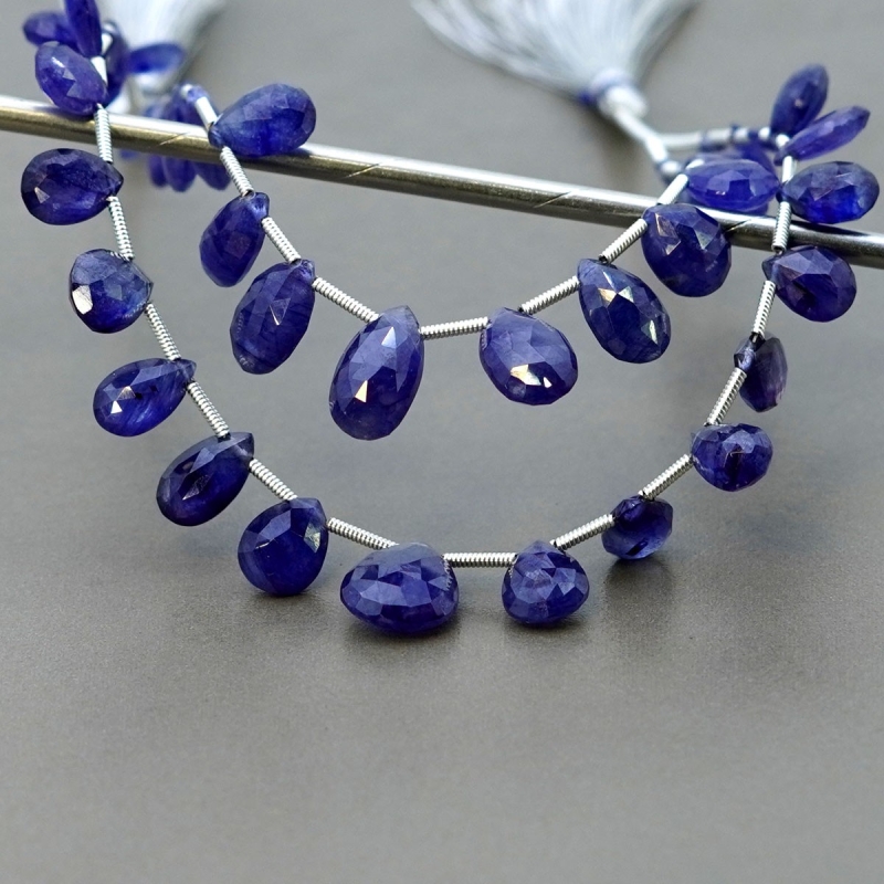 Blue Sapphire 6.5-13.5mm Briolette Pear Shape AA+ Grade Multi Strand Beads Layout - Total 2 Strands of 6-8 Inch