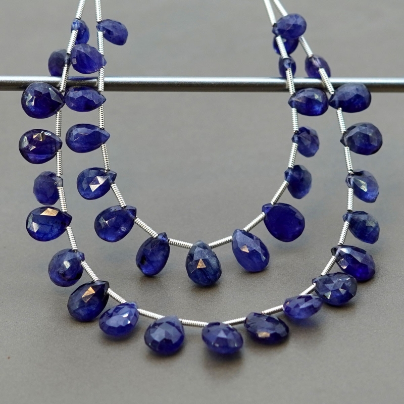 Blue Sapphire 7.5-13mm Briolette Pear Shape AA+ Grade Multi Strand Beads Layout - Total 2 Strands of 5-7 Inch