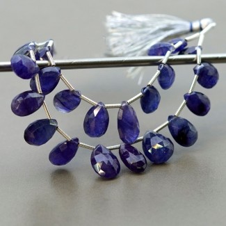 Blue Sapphire Briolette Pear Shape Gemstone Beads Layout - 8.5-14mm - 4-5 Inch - 2 Strand