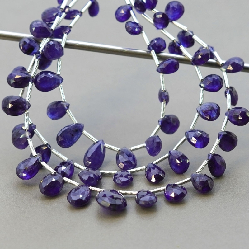 Blue Sapphire 7-14.5mm Briolette Pear Shape AA+ Grade Multi Strand Beads Layout - Total 3 Strands of 6-9 Inch