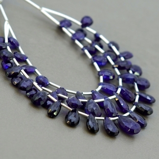 Blue Sapphire 7.5-13.5mm Briolette Pear Shape AA+ Grade Multi Strand Beads Layout - Total 3 Strands of 4-7 Inch