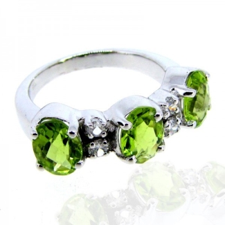 Peridot and Diamond White CZ 925 Sterling Silver Ring