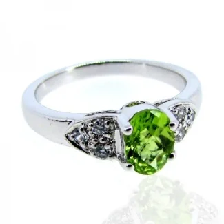Peridot and Diamond White CZ 925 Sterling Silver Ring