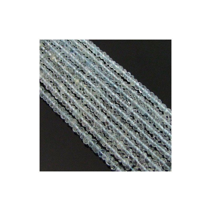 Aquamarine Hand Cut Rondelle Shape A Grade Gemstone Beads Strand - 3-3.5mm - 13 Inch - 1 Strand