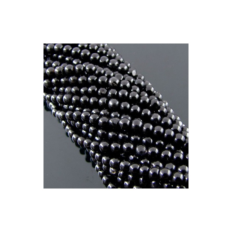 Black Onyx Smooth Round Shape Gemstone Beads Strand - 4-4.5mm - 14 Inch