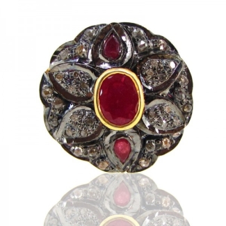 Ruby and Diamonds 925 Sterling Silver Ring