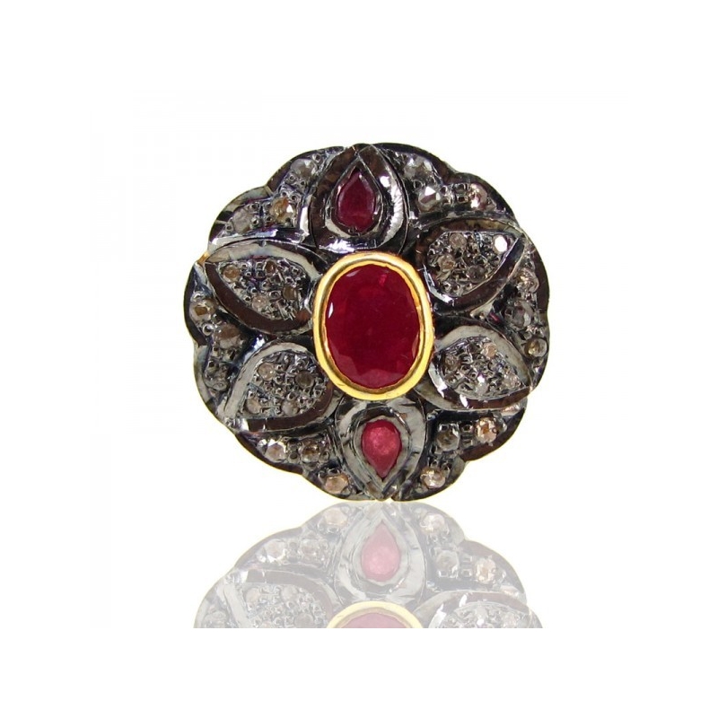 Ruby and Diamonds 925 Sterling Silver Ring