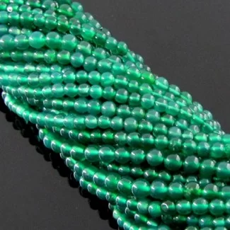Green Onyx Smooth Round Shape Gemstone Beads Strand - 3-3.5mm - 14 Inch - 1 Strand